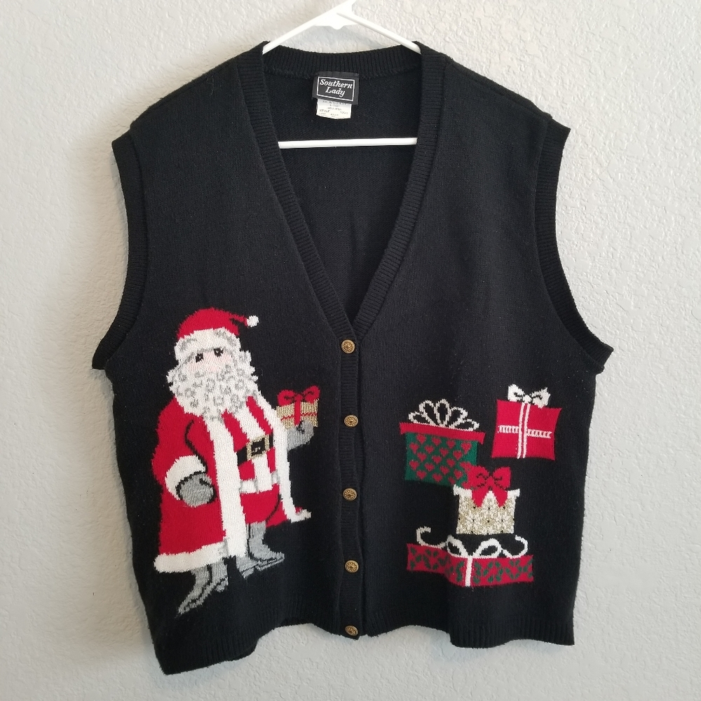 Southern Lady Black Christmas Knit Sweater Vest
